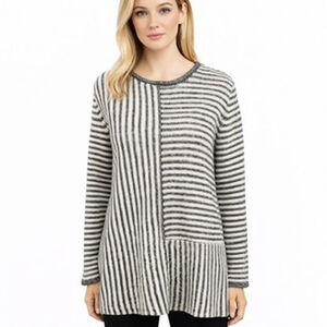 Coldwater Creek Gray Striped Mixed Knit Sweater Tunic A-line Lagenlook Size L